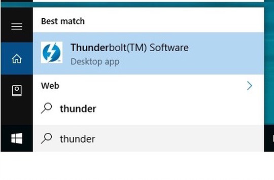 Depiction of the Thunderbolt Software found via Windows Search