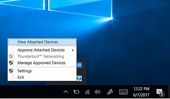 Pop up highlighting  "View Attached Devices"  while right clicked on the Thunderbolt Icon