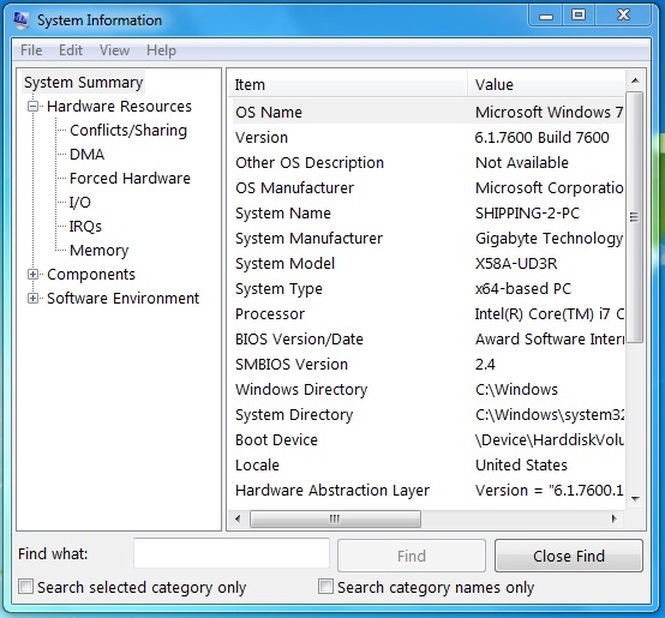 Depicting the System Information for Windows OS