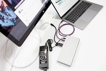 USB-C Dock connected to Apple Cinema Display witha a mini DisplayPort to female DVI Active Adapter