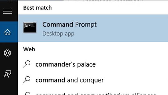 An image of Command Prompt in Windows search.