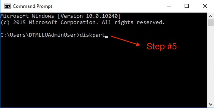 "diskpart" typed in to the Command Prompt, per step 5.