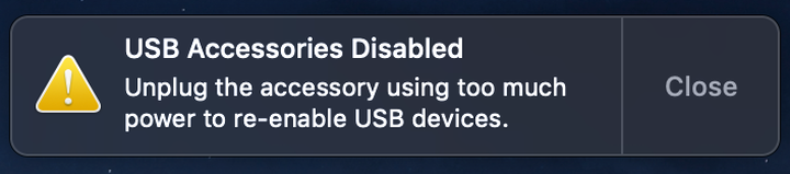 Image of "USB Accessories Disabled" pop up message.