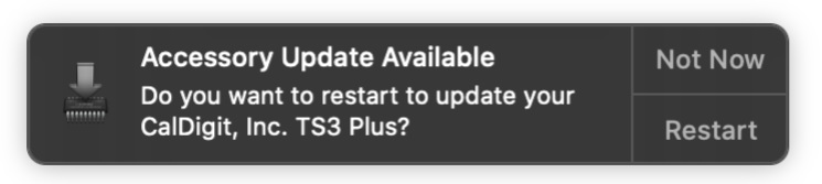 macOS alert window indicating an accessory update is available