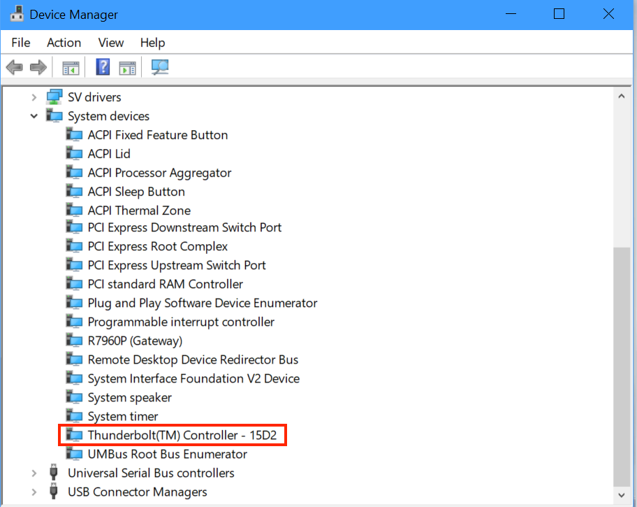 Shows where to find your Thunderbolt controller in Device Manager (as explained above).